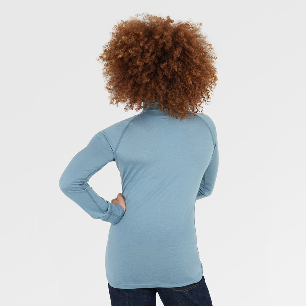 Womens Merino 200 Long Sleeve Zip Neck (Lagoon/Navy) | Model: Chi Chi