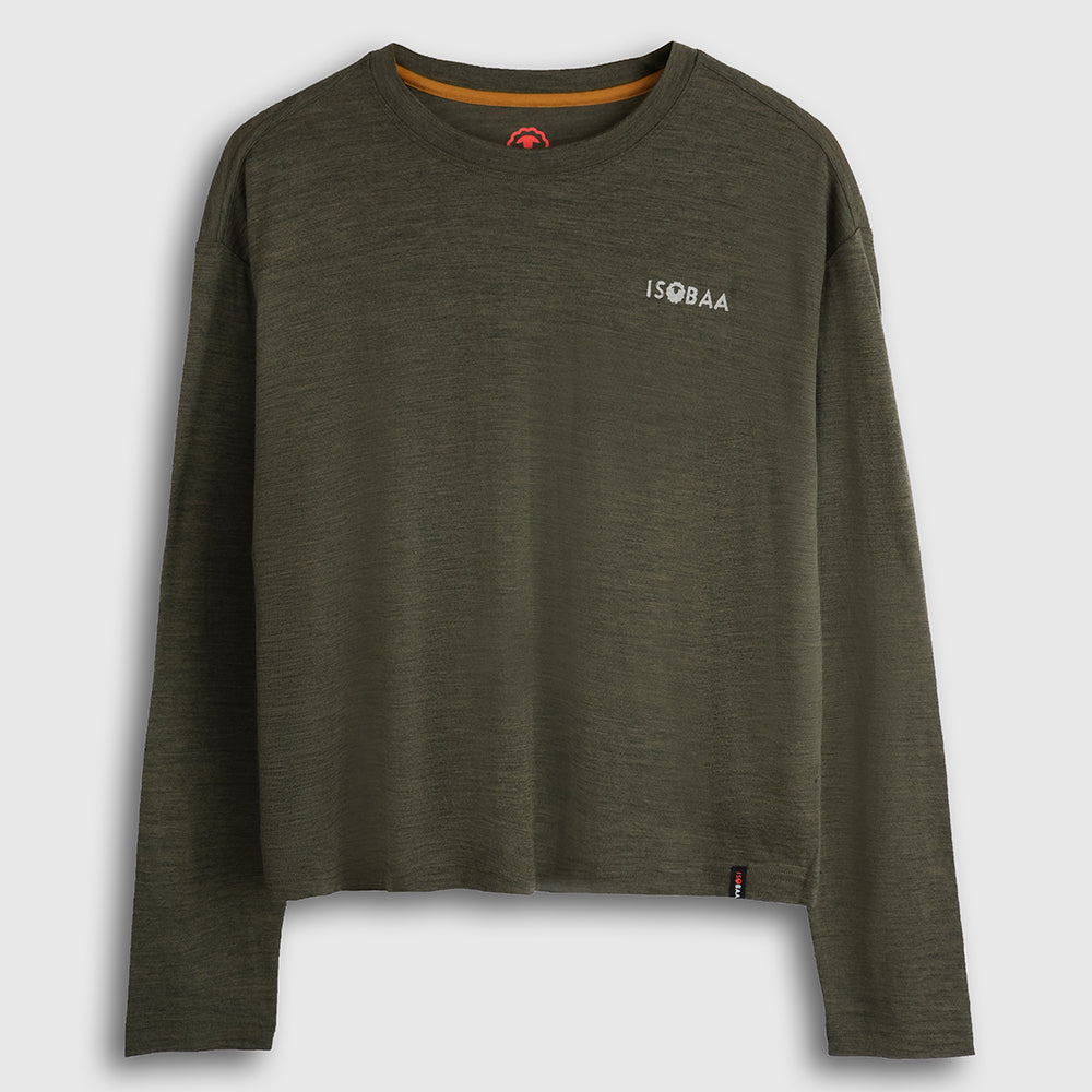 Womens Sketched Horizon Merino 150 LS Relaxed Tee (Dark Olive)