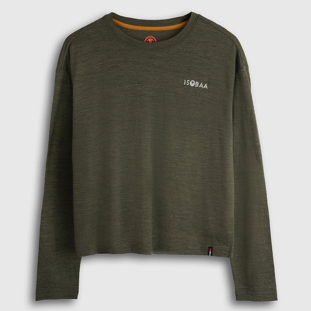 Womens Sketched Horizon Merino 150 LS Relaxed Tee (Dark Olive)