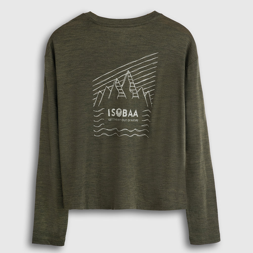 Womens Sketched Horizon Merino 150 LS Relaxed Tee (Dark Olive)