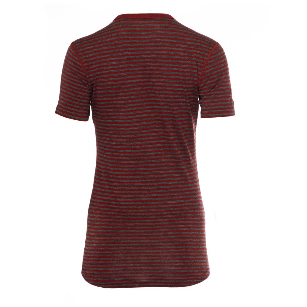 Isobaa | Womens Merino 150 Short Sleeve Crew (Stripe Red/Smoke) | Gear up for performance and comfort with Isobaa's technical Merino short-sleeved top.