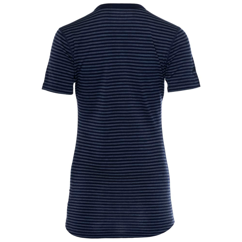 Isobaa | Womens Merino 150 Short Sleeve Crew (Stripe Navy/Denim) | Gear up for performance and comfort with Isobaa's technical Merino short-sleeved top.