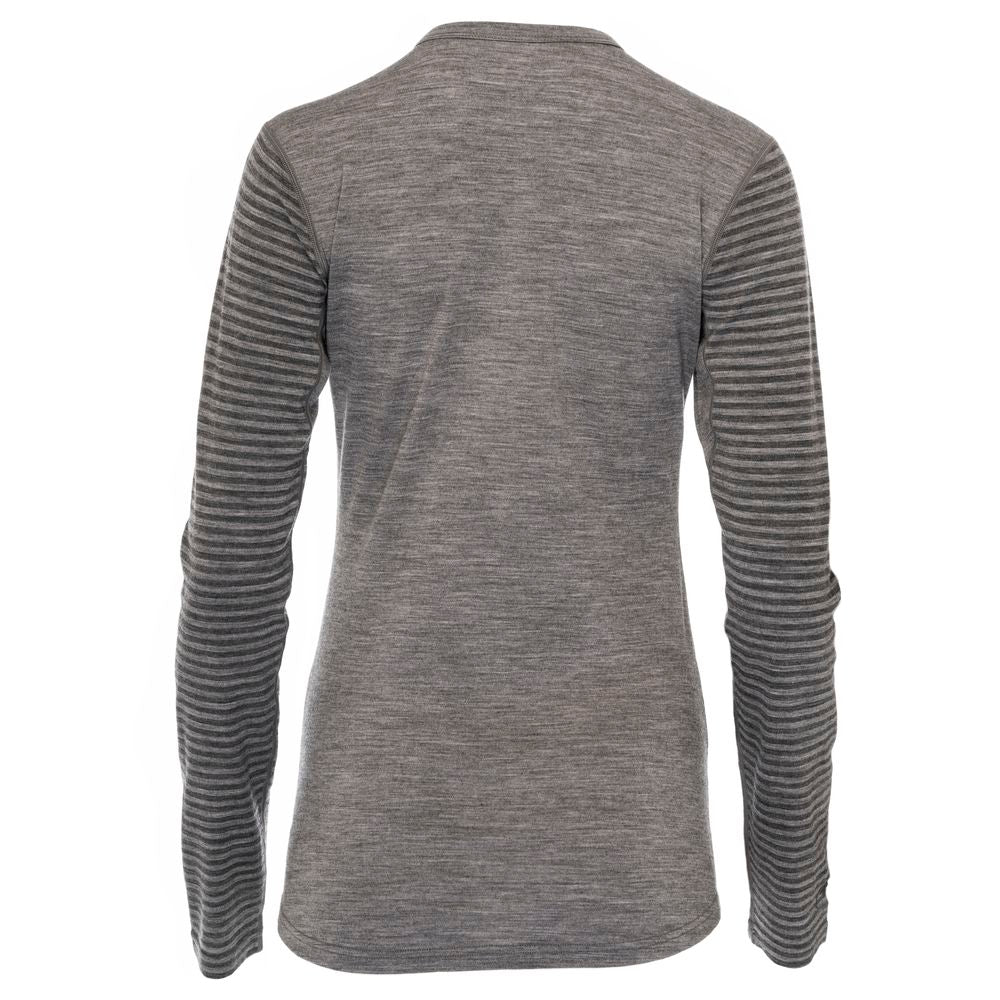 Isobaa | Womens Merino 180 Long Sleeve Crew (Stripe Charcoal/Smoke) | Get outdoors with the ultimate Merino wool long-sleeve top.