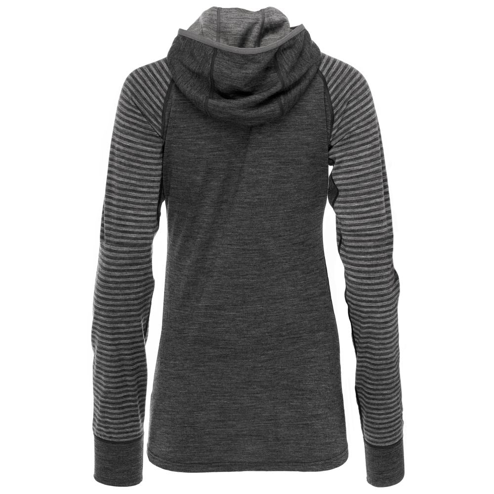 Isobaa | Womens Merino 200 Zip Neck Hoodie (Stripe Smoke/Charcoal) | The ultimate 200gm Merino wool hoodie.