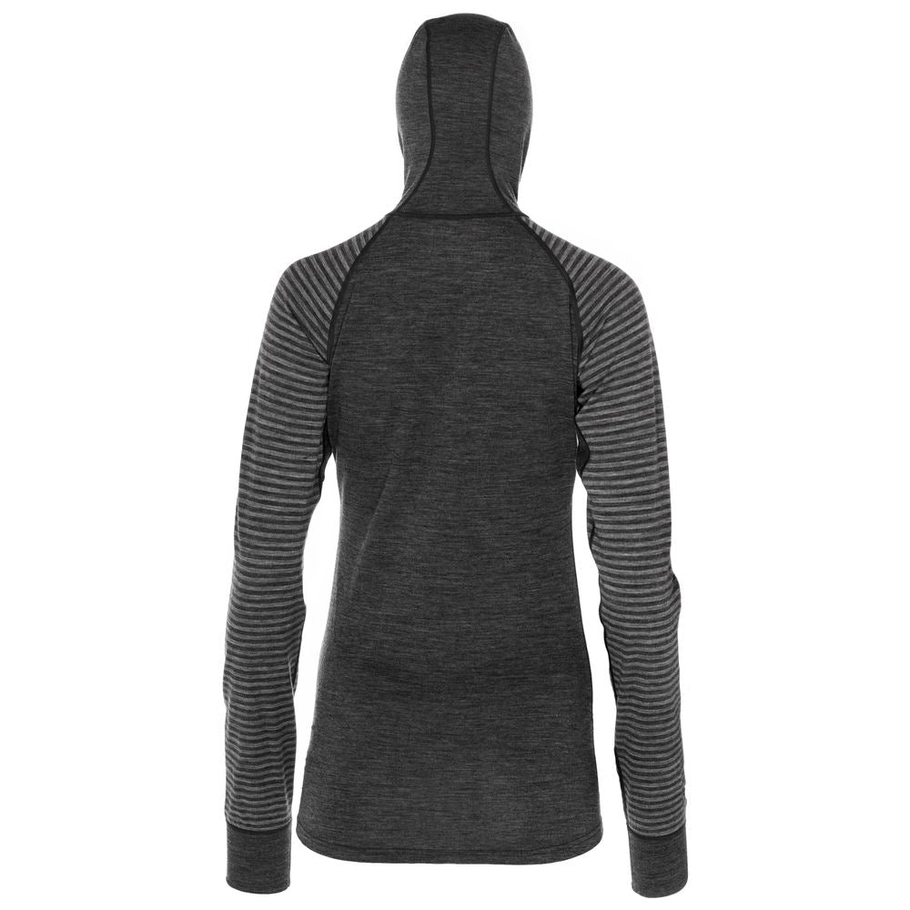 Isobaa | Womens Merino 200 Zip Neck Hoodie (Stripe Smoke/Charcoal) | The ultimate 200gm Merino wool hoodie.