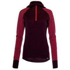 Womens Merino 200 Zip Neck Hoodie (Stripe Wine/Fuchsia)