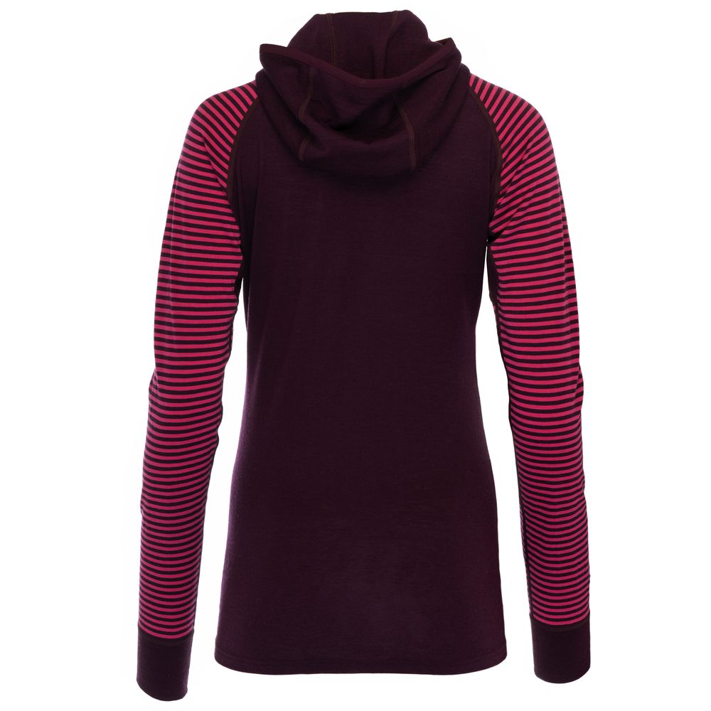 Isobaa | Womens Merino 200 Zip Neck Hoodie (Stripe Wine/Fuchsia) | The ultimate 200gm Merino wool hoodie.