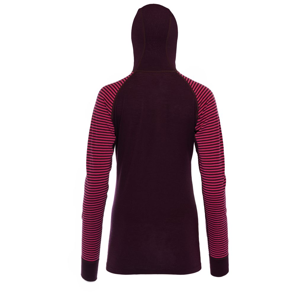 Isobaa | Womens Merino 200 Zip Neck Hoodie (Stripe Wine/Fuchsia) | The ultimate 200gm Merino wool hoodie.