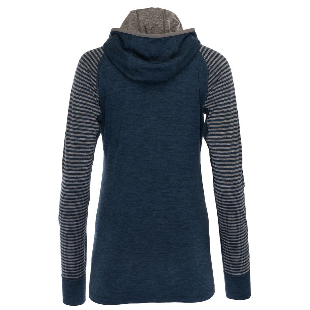 Isobaa | Womens Merino 200 Zip Neck Hoodie (Stripe Petrol/Charcoal) | The ultimate 200gm Merino wool hoodie.