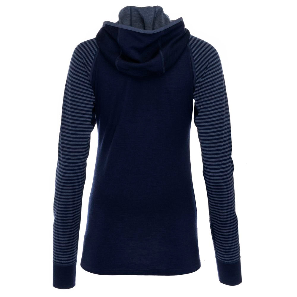 Isobaa | Womens Merino 200 Zip Neck Hoodie (Stripe Navy/Denim) | The ultimate 200gm Merino wool hoodie.