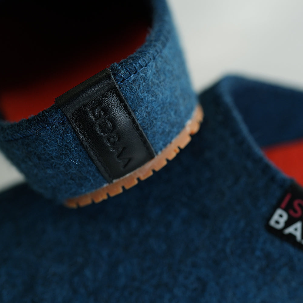 Merino Wool Blend Slippers (Petrol/Orange)