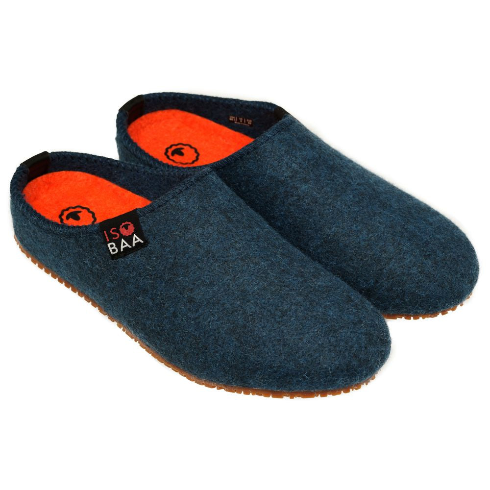 Merino Wool Blend Slippers (Petrol/Orange)