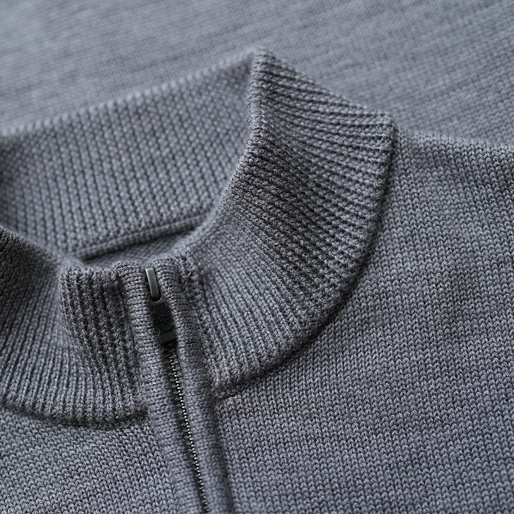 Isobaa | Mens Merino Zip Sweater (Charcoal Melange) | Discover exceptional warmth, comfort, and everyday versatility with our extrafine Merino wool sweater.