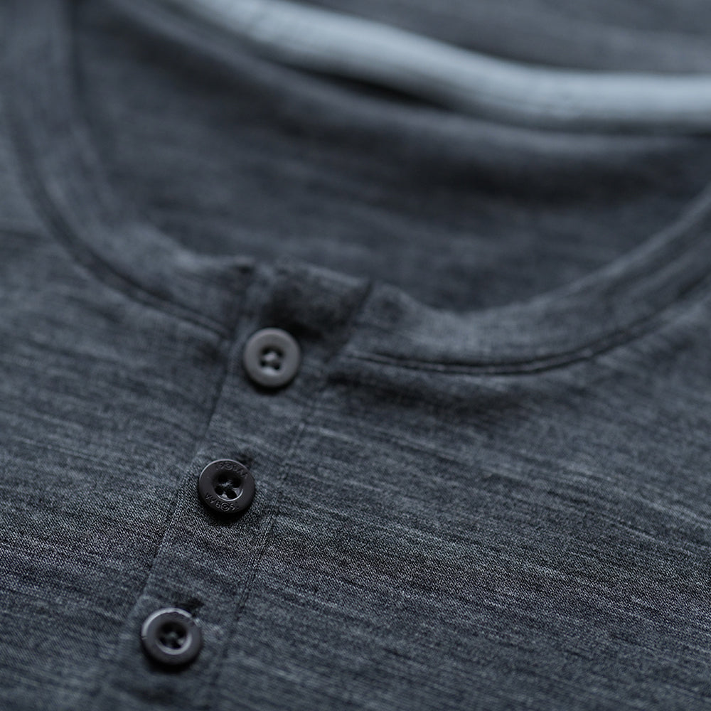 Isobaa | Mens Merino Blend 160 PJ Henley (Smoke Melange) | Relax with our superfine Merino blend Henley.