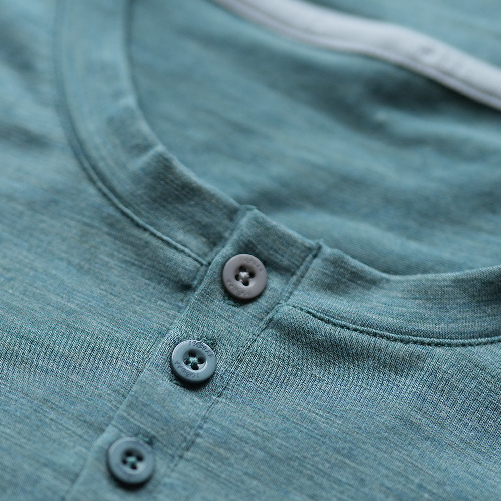 Isobaa | Mens Merino Blend 160 PJ Henley (Sage Melange) | Relax with our superfine Merino blend Henley.