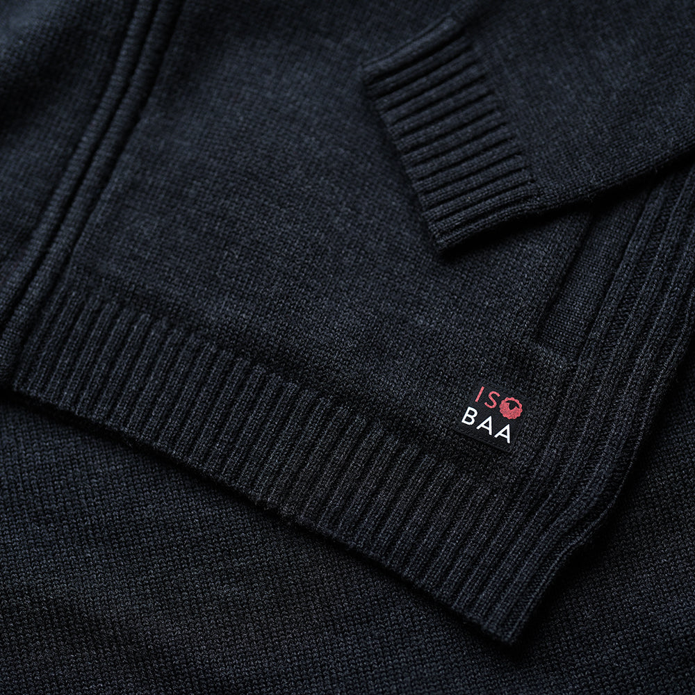 Isobaa | Mens Merino Zip Sweater (Black) | Discover exceptional warmth, comfort, and everyday versatility with our extrafine Merino wool sweater.