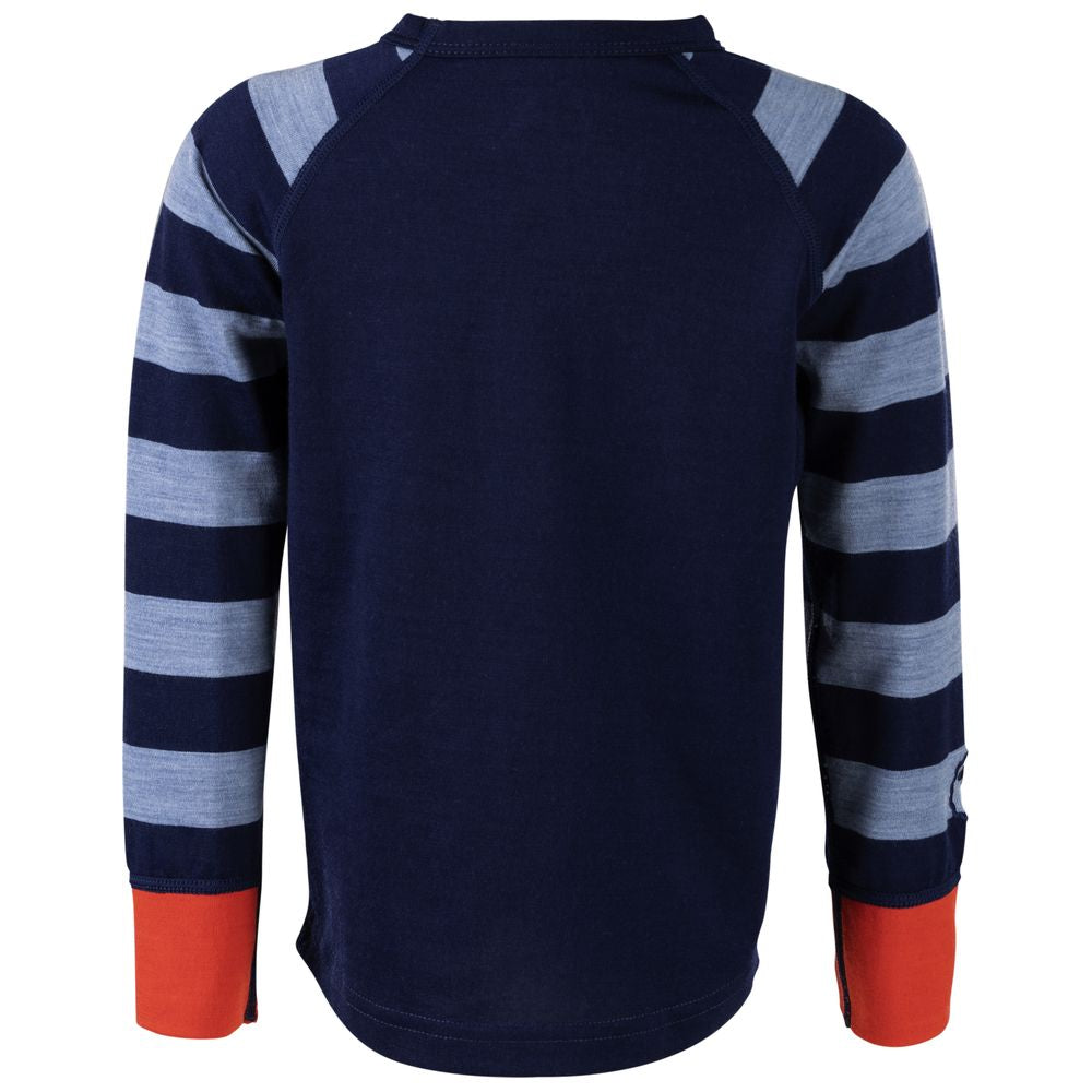 Kids Merino Blend 200 Long Sleeve Crew (Stripe Navy/Sky)