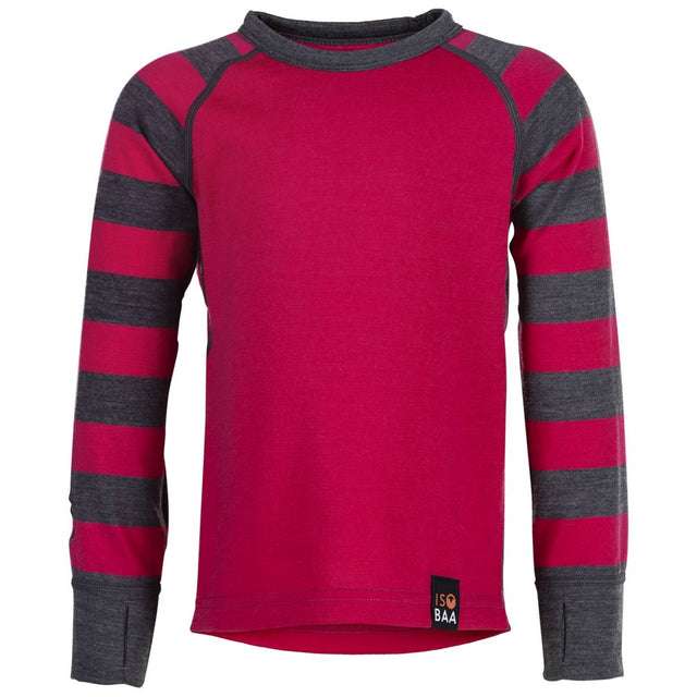 Isobaa | Kids Merino Blend 200 Long Sleeve Crew (Stripe Fuchsia/Smoke) | Your child's new favorite top: warm, breathable, and always comfortable thanks to Isobaa's Merino Wool blend.