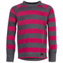 Kids Merino Blend 200 Long Sleeve Crew (Stripe Smoke/Fuchsia)