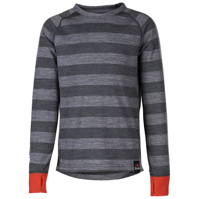 Isobaa | Junior Merino Blend 200 Long Sleeve Crew (Stripe Charcoal/Smoke) | Your child's new favorite top: warm, breathable, and always comfortable thanks to Isobaa's Merino Wool blend.