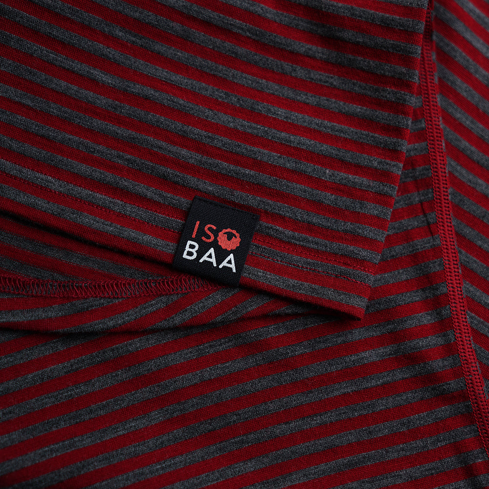 Isobaa | Mens Merino 150 Short Sleeve Crew (Stripe Red/Smoke) | Gear up for performance and comfort with Isobaa's technical Merino short-sleeved top.