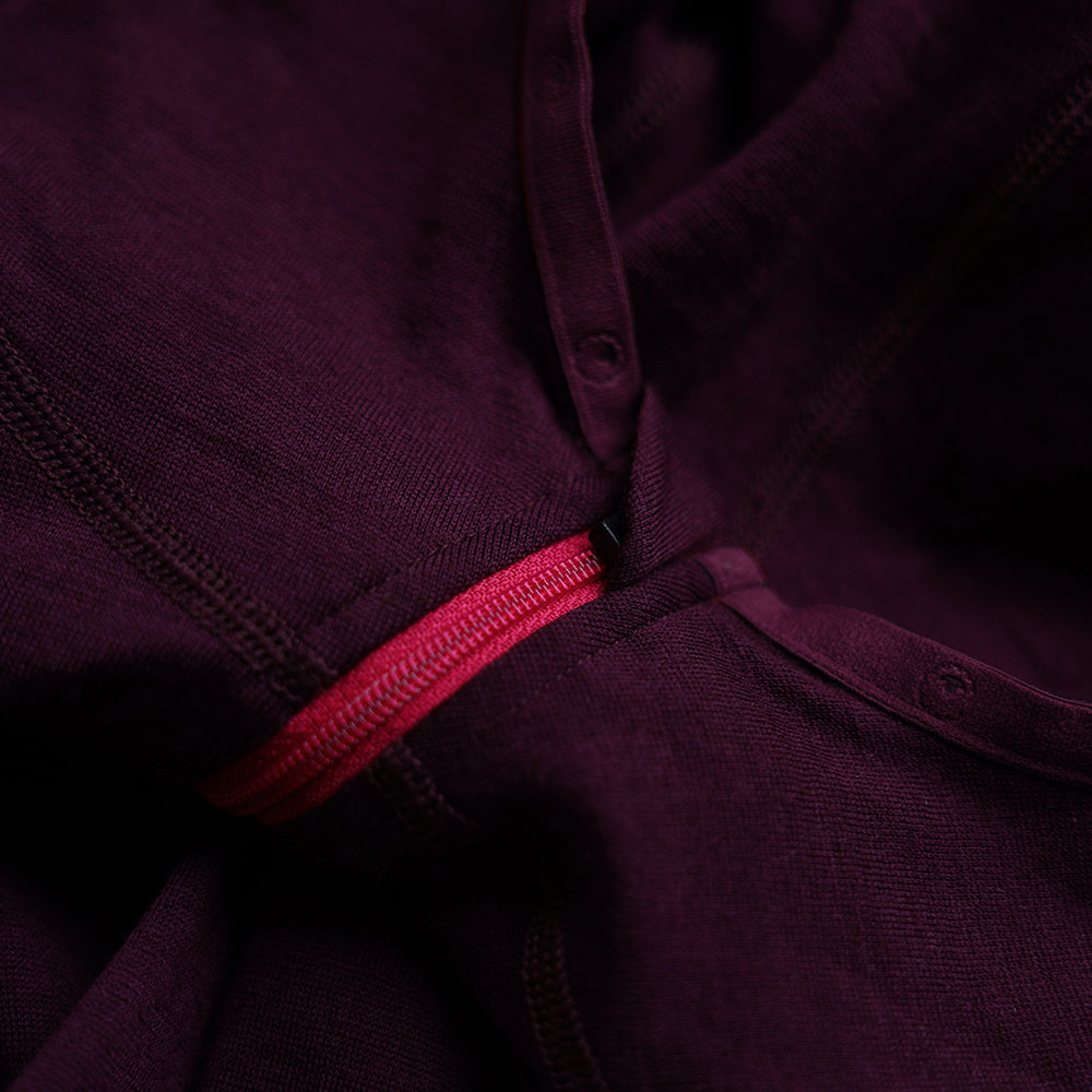 Isobaa | Womens Merino 200 Zip Neck Hoodie (Stripe Wine/Fuchsia) | The ultimate 200gm Merino wool hoodie.