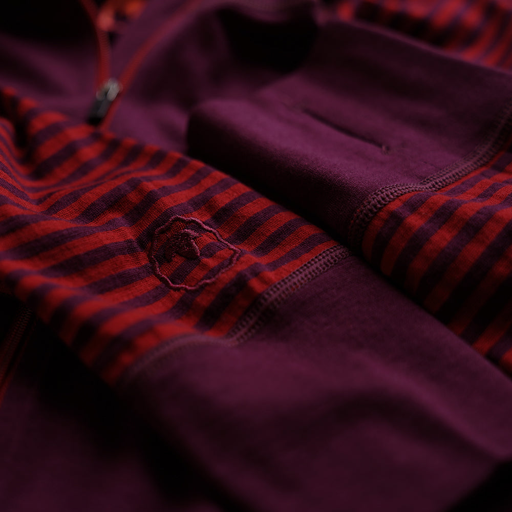 Isobaa | Mens Merino 200 Zip Neck Hoodie (Stripe Wine/Red) | The ultimate 200gm Merino wool hoodie.