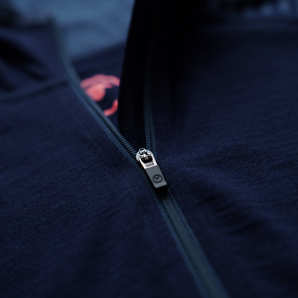 Isobaa | Mens Merino 200 Zip Neck Hoodie (Stripe Navy/Denim) | The ultimate 200gm Merino wool hoodie.