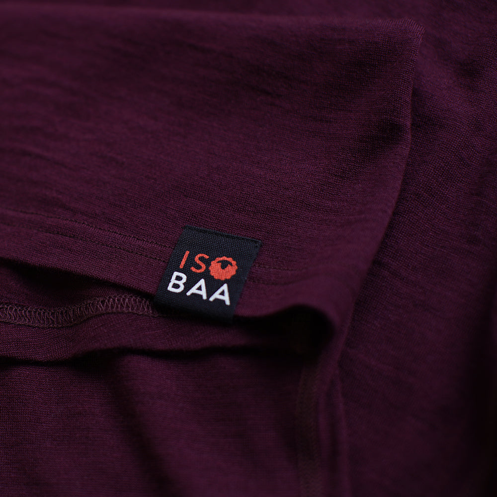 Isobaa | Mens Merino 180 Long Sleeve Crew (Stripe Wine/Red) | Get outdoors with the ultimate Merino wool long-sleeve top.