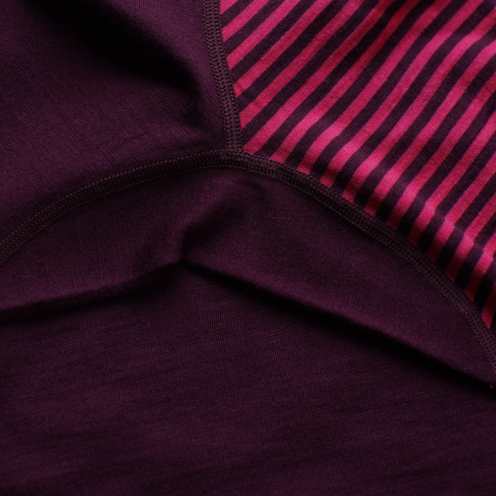 Isobaa | Womens Merino 180 Long Sleeve Crew (Stripe Wine/Fuchsia) | Get outdoors with the ultimate Merino wool long-sleeve top.