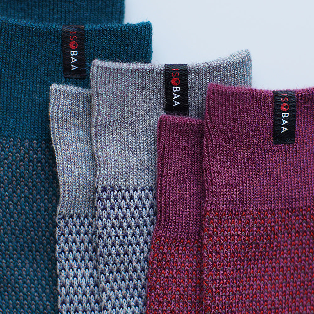 Isobaa | Merino Blend Moss Stitch Socks (3 Pack - Wine/Charcoal/Petrol) | Isobaa's Merino blend moss-stitch socks (3-pack) are a must-have addition to your sock drawer with their cosy texture and natural Merino wool benefits.