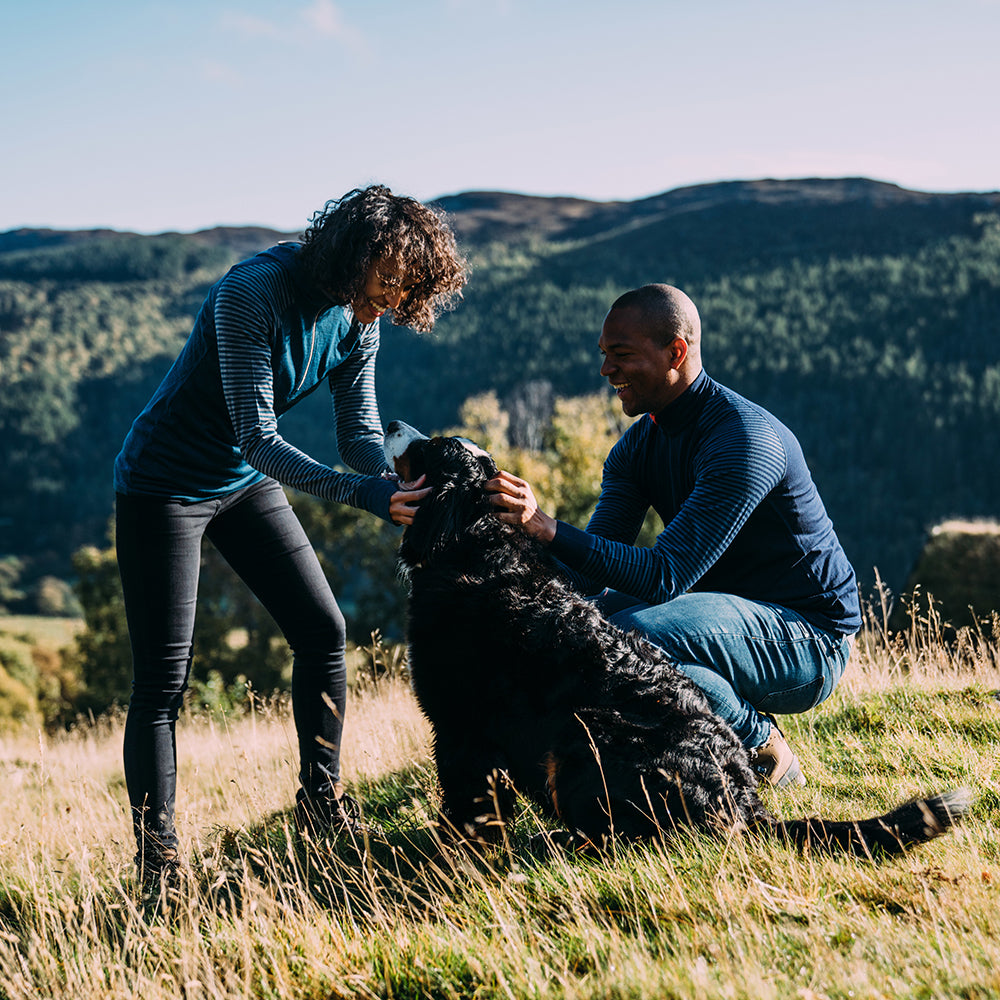 Isobaa | Mens Merino 200 Long Sleeve Zip Neck (Stripe Navy/Denim) | Experience the best of 200gm Merino wool with this ultimate half-zip top – your go-to for challenging hikes, chilly bike commutes, post-workout layering, and unpredictable weather.