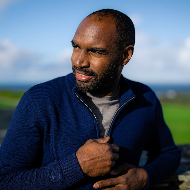 Isobaa | Mens Merino Zip Sweater (Navy) | Discover exceptional warmth, comfort, and everyday versatility with our extrafine Merino wool sweater.