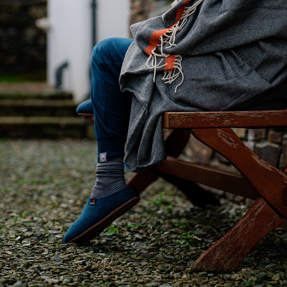 Merino Wool Blend Slippers (Petrol/Orange)
