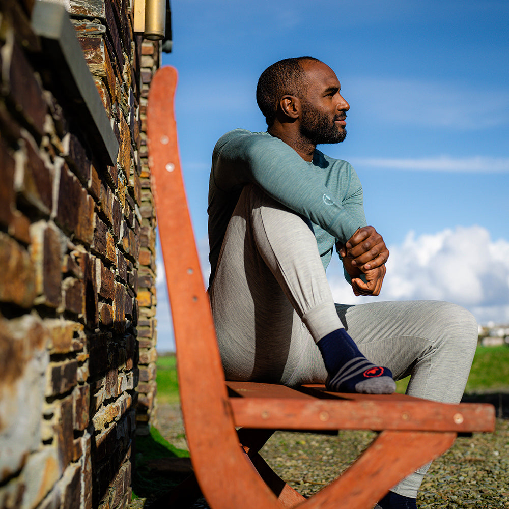 Isobaa | Mens Merino Blend 160 PJ Henley (Sage Melange) | Relax with our superfine Merino blend Henley.