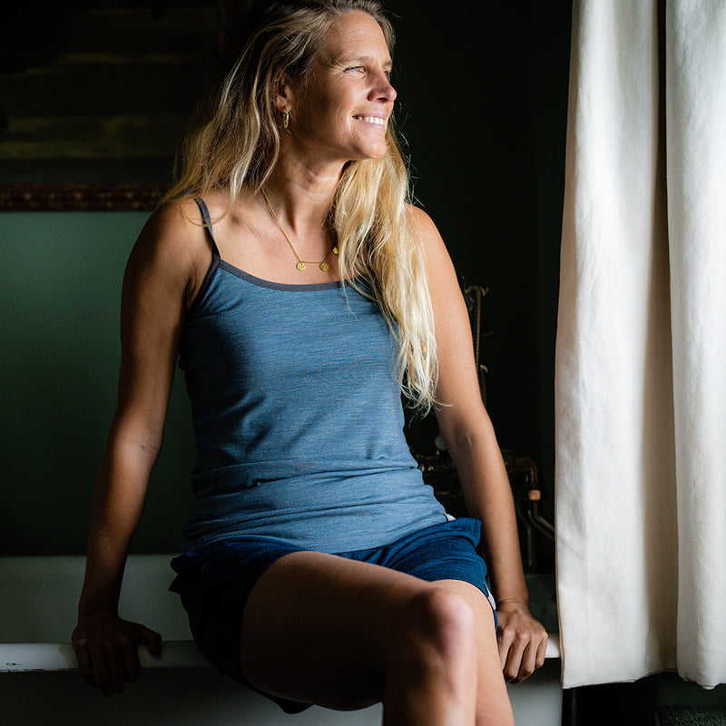 Isobaa | Womens Merino Blend 160 PJ Cami (Ocean Melange) | Indulge in cosy evenings and restful nights with Isobaa's Merino blend cami.
