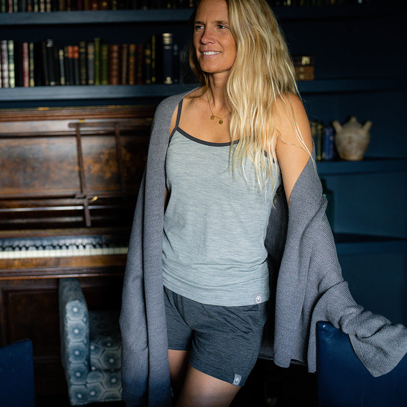 Isobaa | Womens Merino Blend 160 PJ Cami (Cloud Melange) | Indulge in cosy evenings and restful nights with Isobaa's Merino blend cami.