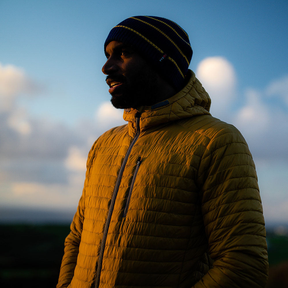 Isobaa | Mens Merino Wool Insulated Jacket (Mustard/Smoke) | Innovative and sustainable design with our Merino jacket.