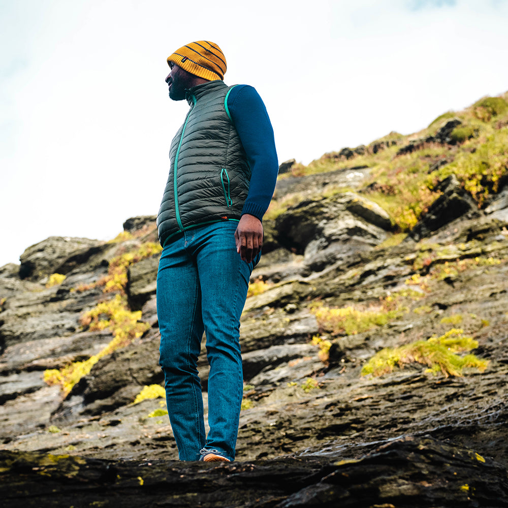 Isobaa | Merino Stripe Beanie (Mustard/Smoke) | Wrap yourself in cosy warmth with Isobaa's Merino beanie.