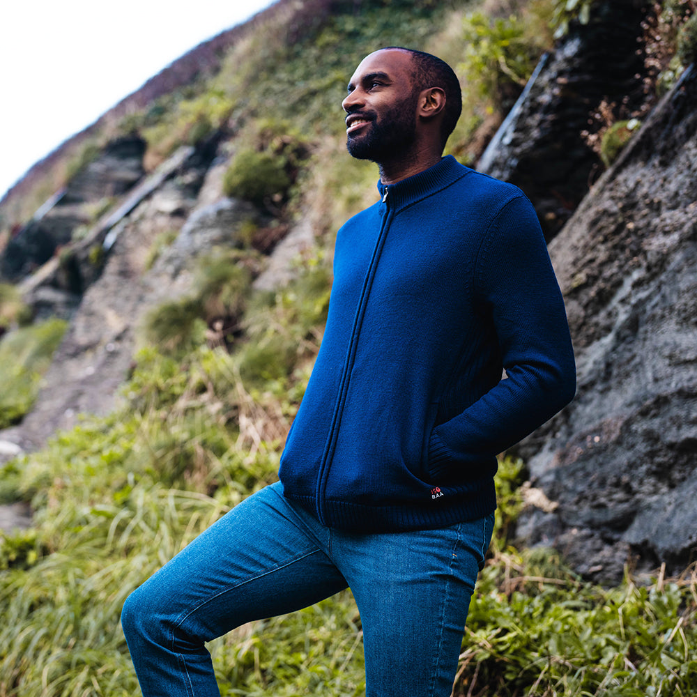 Isobaa | Mens Merino Zip Sweater (Navy) | Discover exceptional warmth, comfort, and everyday versatility with our extrafine Merino wool sweater.