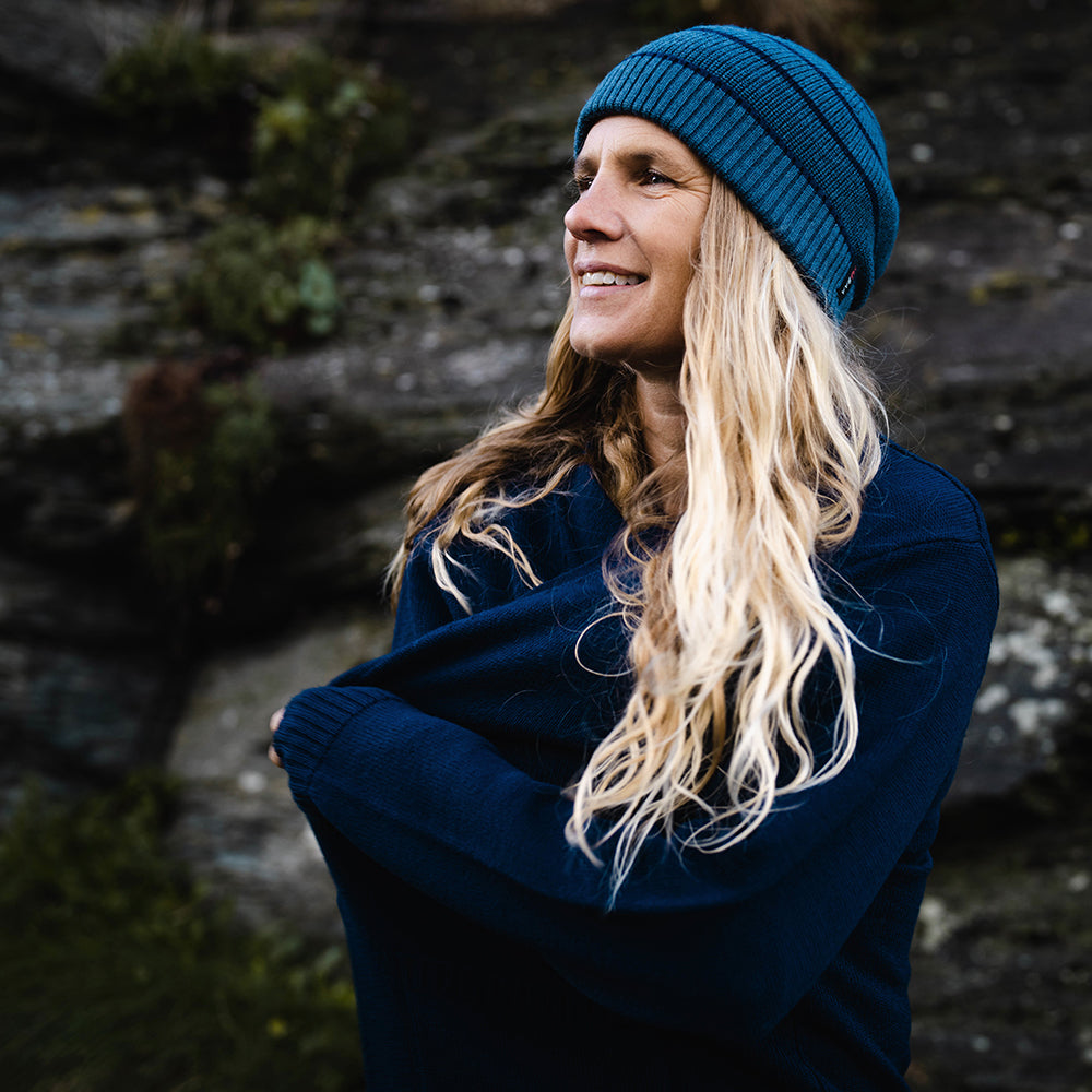 Isobaa | Merino Stripe Beanie (Denim/Navy) | Wrap yourself in cosy warmth with Isobaa's Merino beanie.