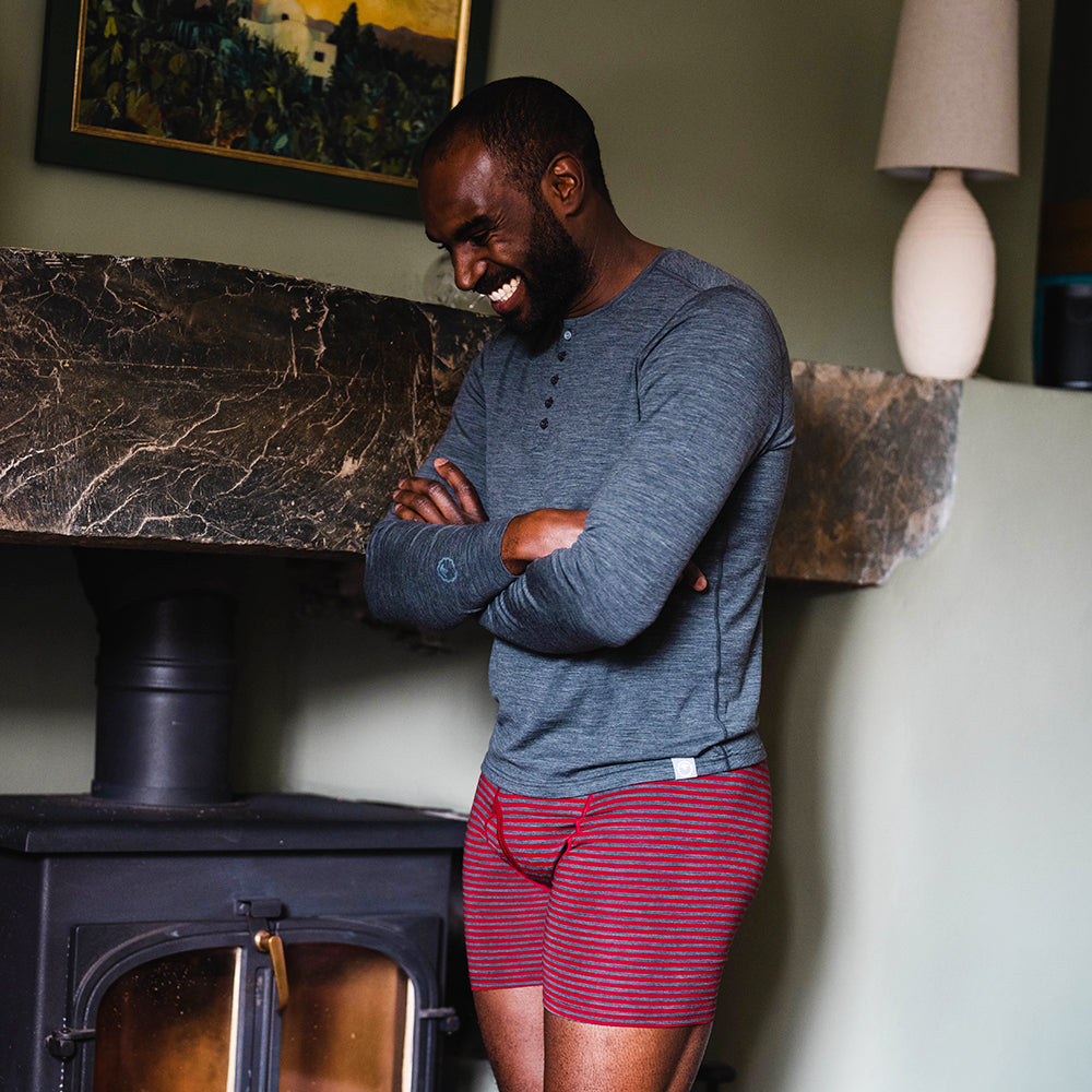 Isobaa | Mens Merino Blend 160 PJ Henley (Smoke Melange) | Relax with our superfine Merino blend Henley.