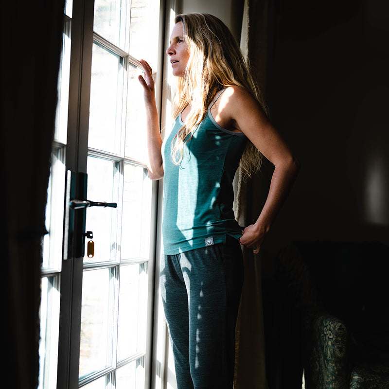 Isobaa | Womens Merino Blend 160 PJ Cami (Sage Melange) | Indulge in cosy evenings and restful nights with Isobaa's Merino blend cami.
