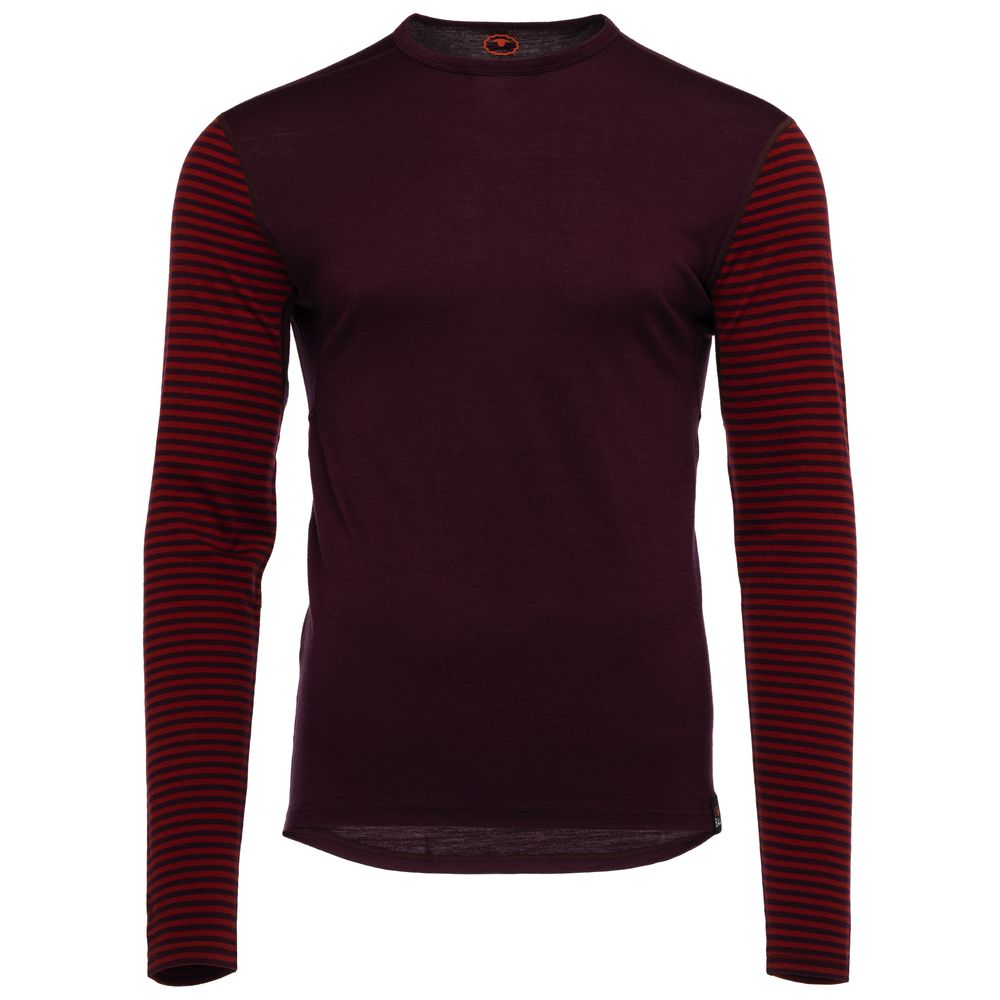 Isobaa | Mens Merino 180 Long Sleeve Crew (Stripe Wine/Red) | Get outdoors with the ultimate Merino wool long-sleeve top.