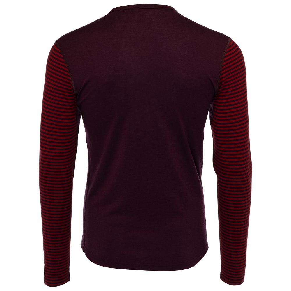 Isobaa | Mens Merino 180 Long Sleeve Crew (Stripe Wine/Red) | Get outdoors with the ultimate Merino wool long-sleeve top.