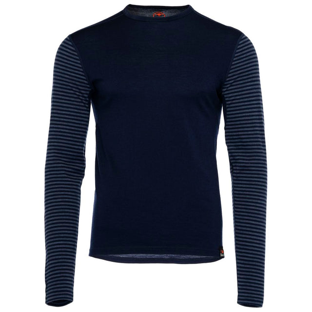 Isobaa | Mens Merino 180 Long Sleeve Crew (Stripe Navy/Denim) | Get outdoors with the ultimate Merino wool long-sleeve top.