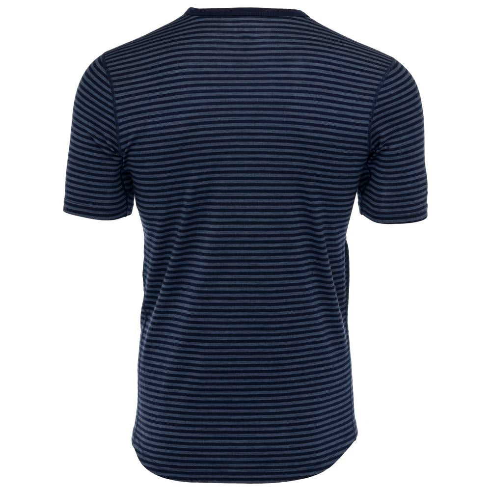 Isobaa | Mens Merino 150 Short Sleeve Crew (Stripe Navy/Denim) | Gear up for performance and comfort with Isobaa's technical Merino short-sleeved top.