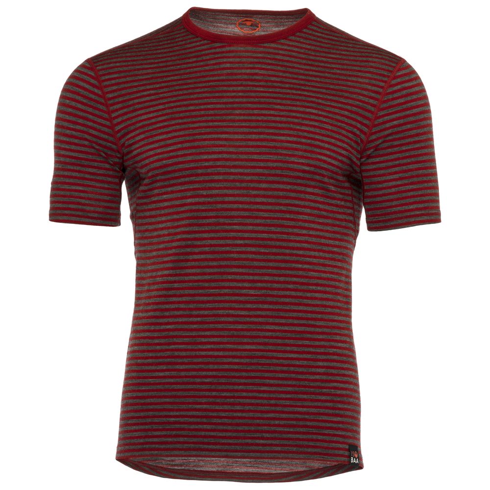 Isobaa | Mens Merino 150 Short Sleeve Crew (Stripe Red/Smoke) | Gear up for performance and comfort with Isobaa's technical Merino short-sleeved top.