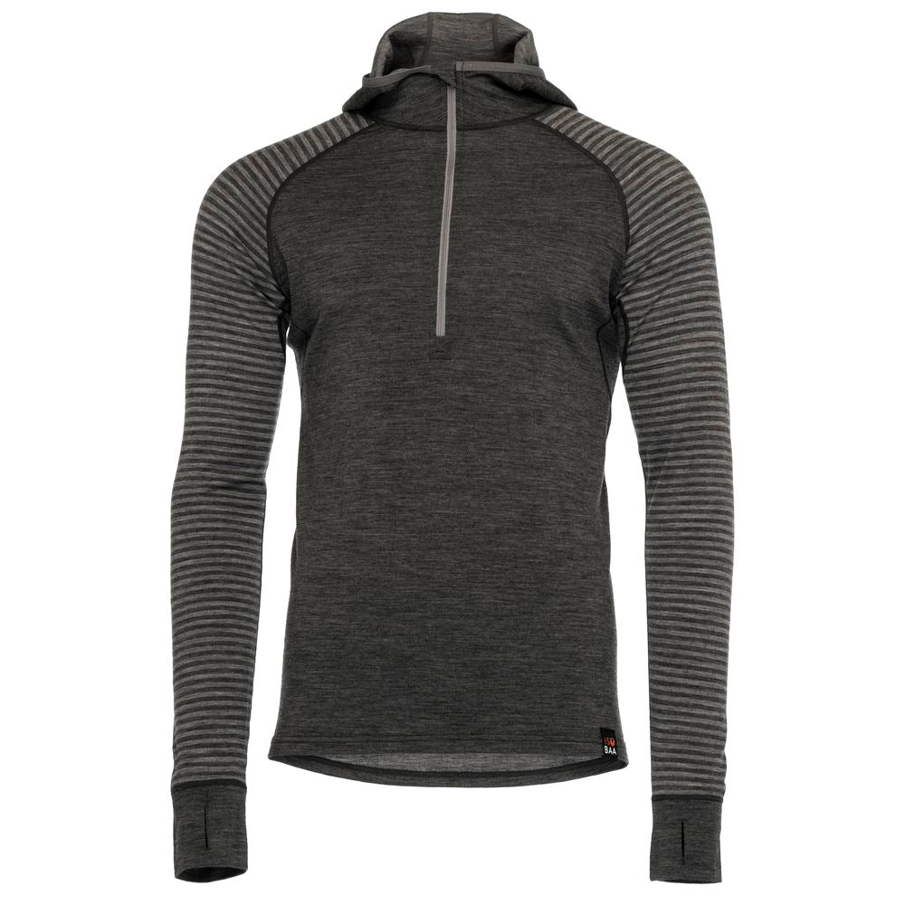 Isobaa | Mens Merino 200 Zip Neck Hoodie (Stripe Smoke/Charcoal) | The ultimate 200gm Merino wool hoodie.