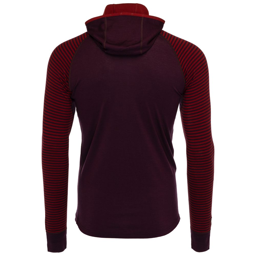 Isobaa | Mens Merino 200 Zip Neck Hoodie (Stripe Wine/Red) | The ultimate 200gm Merino wool hoodie.